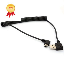 Coiled Mini USB Cable, 90 Degree Spring 2.0 to Cable Cord,...