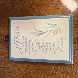 Vintage Mother Inspirational Poem Wall Plaque Blue Frame 6x8 Mother’s Day