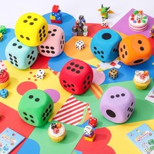 8 Pcs Big Foam Dice Set EVA Dice Large Assorted Colorful Foam Cubes with Numb...