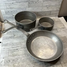 LOT-3 Vintage Magnalite GHC Wagner Ware Stock Pot 1qrt & 3qrt & 11 in. Skillet