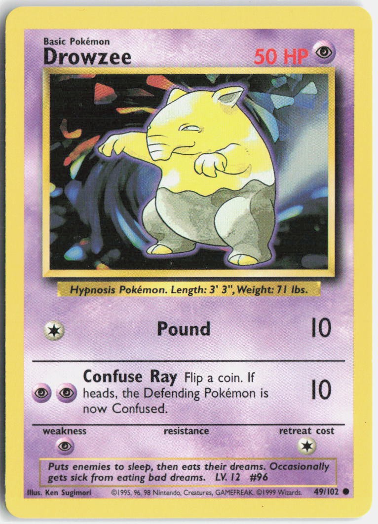 Drowzee 49/102 Common Base Set Unlimited Pokemon Lightly Played