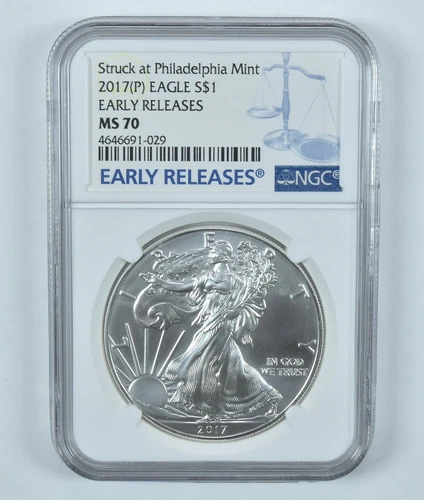 2017 (P) American Silver Eagle Struck at Philadelphia ER MS70 NGC Blue *7910