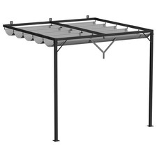 Image of Lean to Wall Metal Pergola Square Gazebo Patio with Retractable Roof Canopy 3x2m