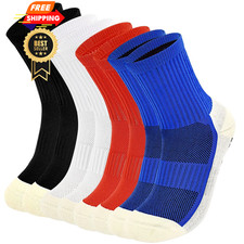 ELUTONG Kids Grip Soccer Socks 8-12 Years, 1 Black red white blue 4 Pairs 