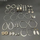 Vintage Silver Tone Costume Jewelry Lot of 18 Pairs Earrings Hoops Dangles