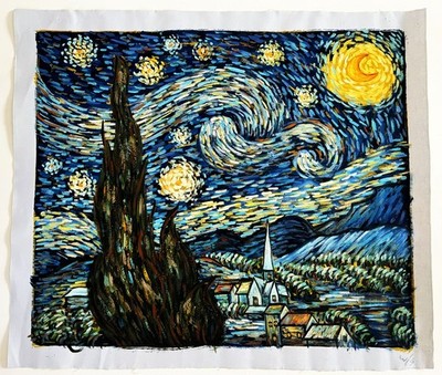 VINCENT VAN GOGH STARRY NIGHT ORIG OIL ON CANVAS REPRO PAINTING SIGNED 24 x 27''