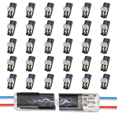 30PCS Double Wire Plug in Connector,Pluggable Low Voltage Wire Connector with Lo