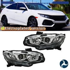 Headlight Headlamp Halogen For Honda Civic 2016-2019 20 Left+Right Electroplated