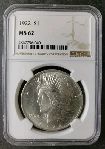 1922 $1 Peace Silver Dollar NGC MS62