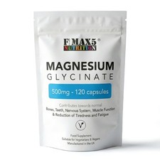 Magnesium Glycinate - 120 High Strength 500mg Capsules - Fatigue, Bone Health 0.12 per thousand milligrams