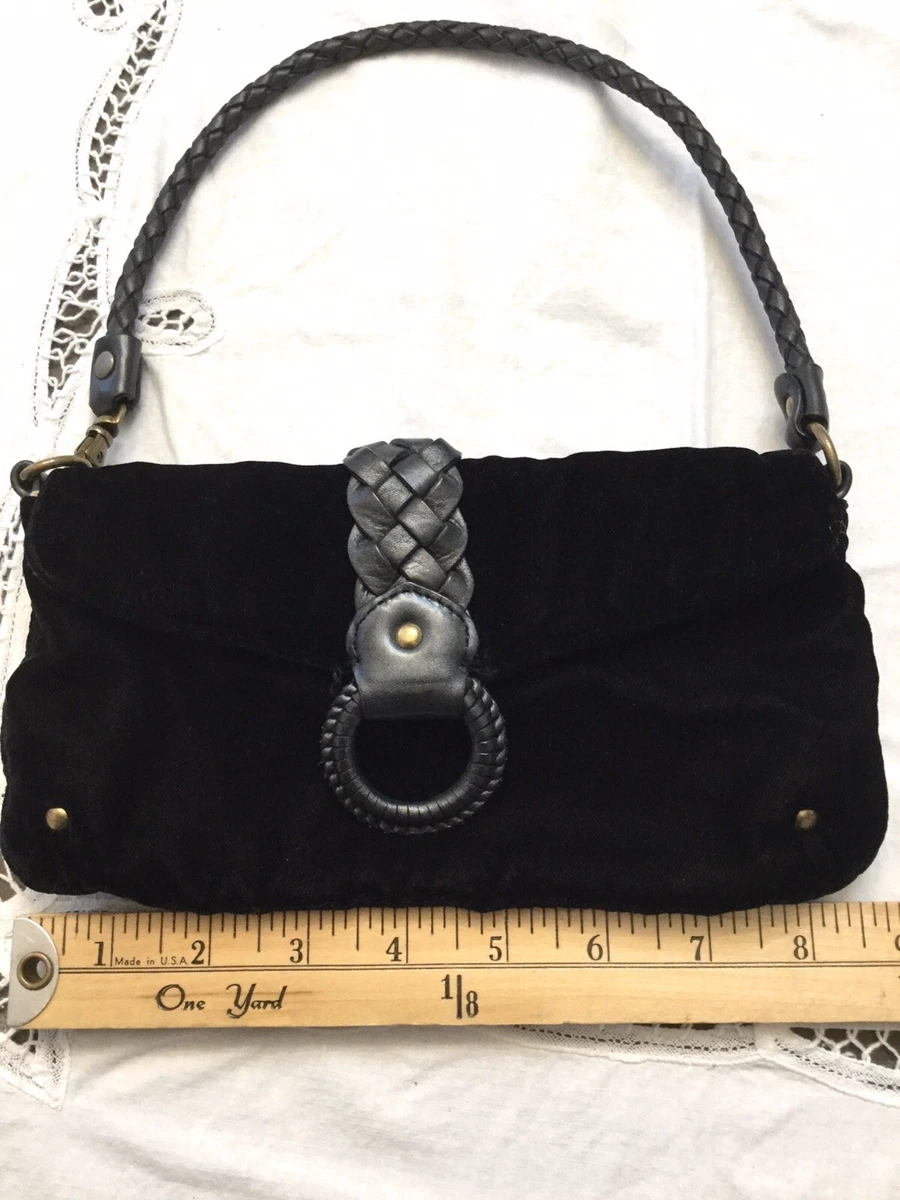 Vintage 90 s MICHAEL KORS Black Velvet Woven Leather Small Handbag
