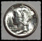 1943-P MERCURY DIME  BLAST WHITE / LUSTROUS   V Choice BU #1D35 .900 Fine Silver