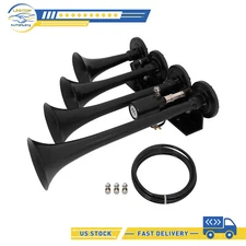 Super loud 135dB 12V 4 Trumpets Air Horn Black For Truck Car SUV new
