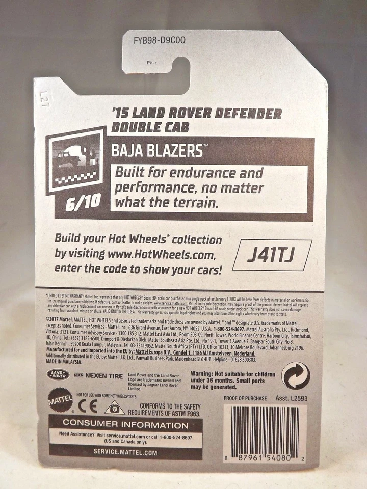 Hot Wheels #14 Baja Blazers 2019 6/10 '15 Land Rover Defender doble cabina gris Foto 4 de 4