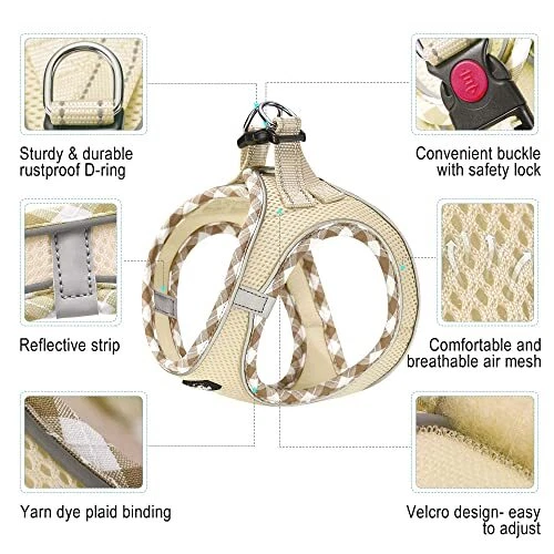 Dog Harness with Leash Set, No S (Chest 12.5''-14.7'', Weight 7-11 lb) Beige