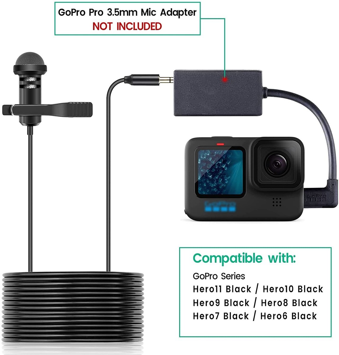 Media Mod Mic For Gopro HERO11 10 9 Black Action Camera Lavalier