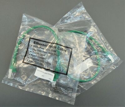 *Lot of 2* CAT6 RJ45 1ft Ethernet Patch Cable Cord 550 MHz Green Copper Wire ...