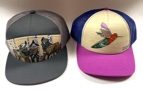 Katherine Homes Youth Trucker Hat Hummingbird Wolves Back Mesh Snapback LOT OF 2