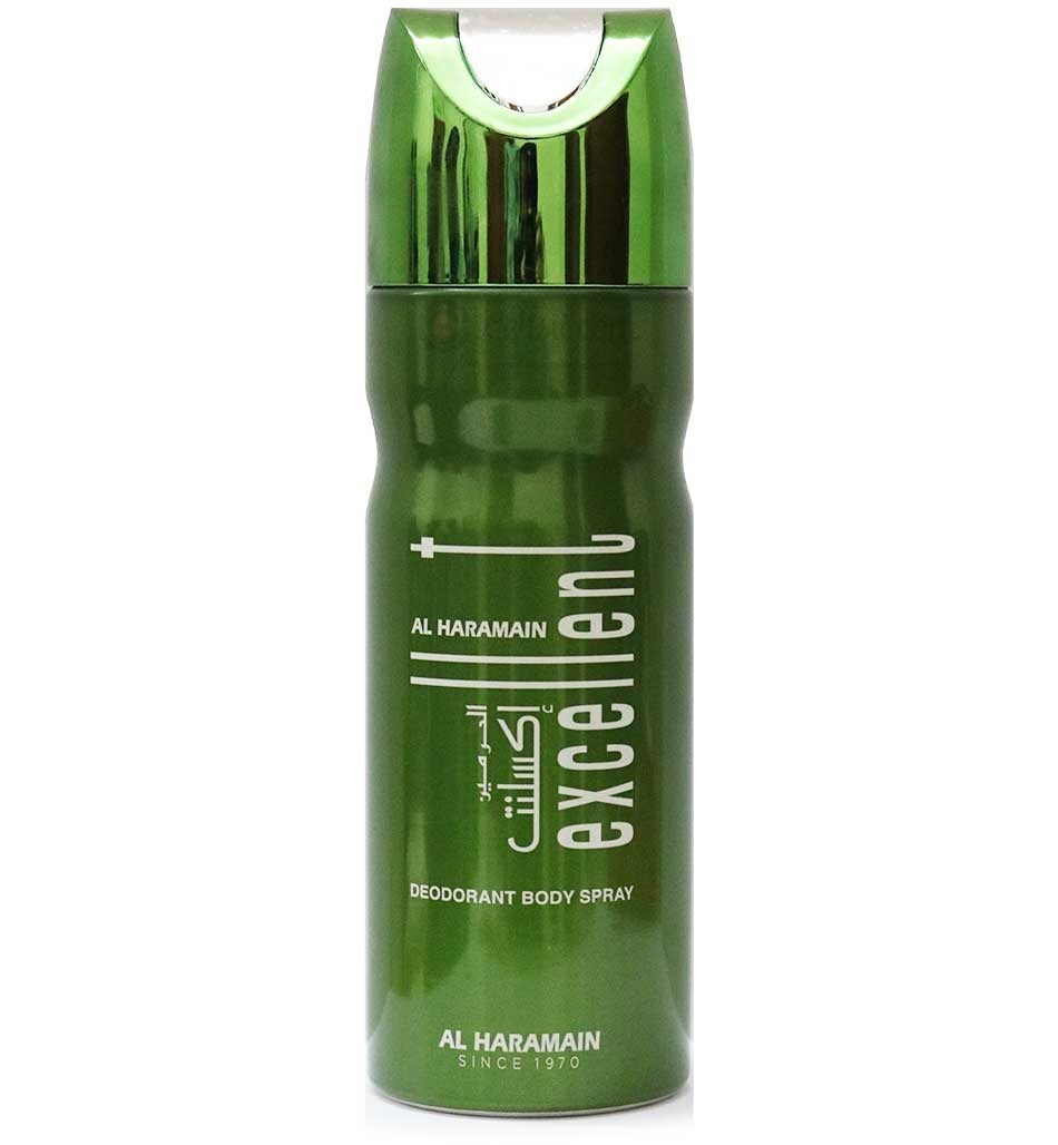 Excellent Deo Body Spray 200ml Green by Al Haramain Rose Fruits Herbs Agarwood
