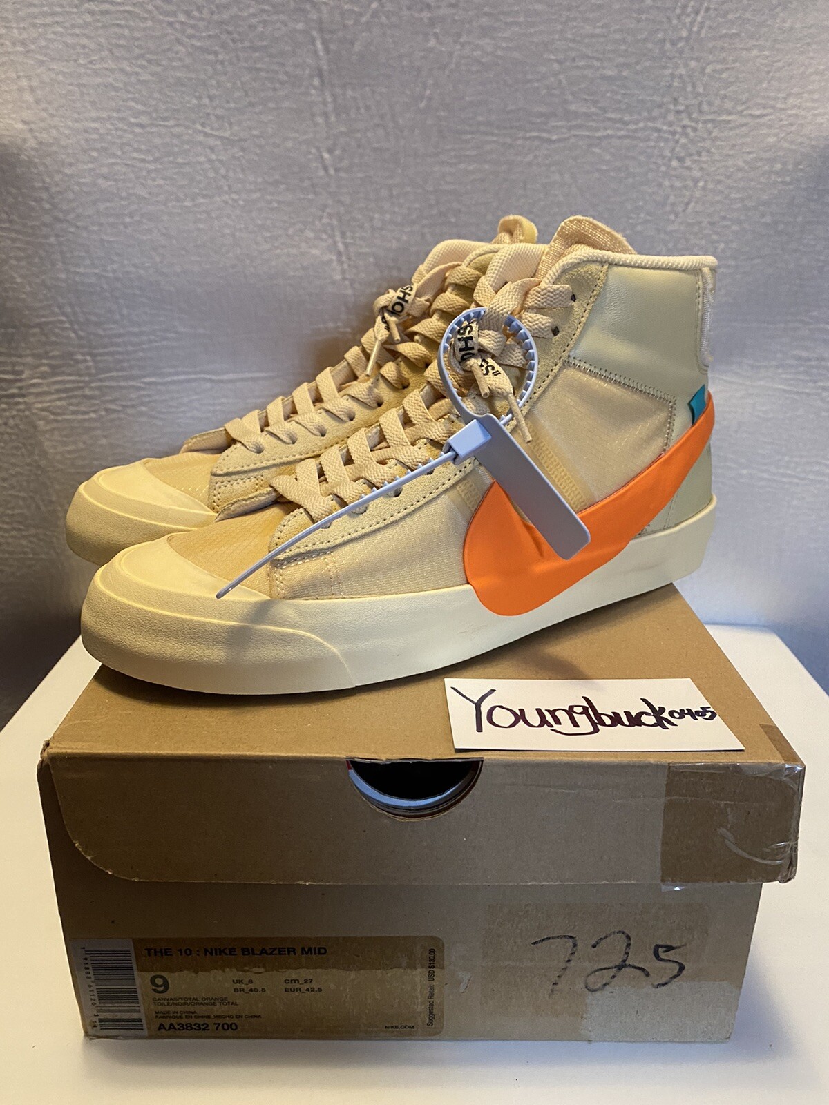 OFF WHITE X NIKE Taglia 9 Nike Blazer Mid x BIANCO SPORCO All Hallows Eve 2018 AA3832 700