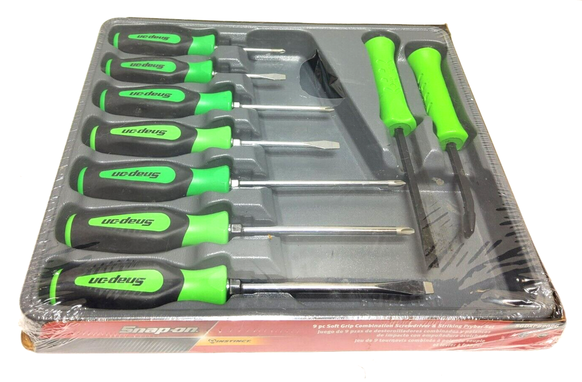 Snap-on 9pc Green Screwdriver Striking Prybar & Chisel Set