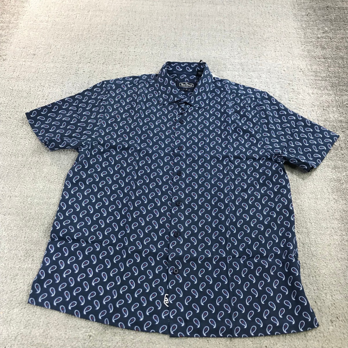 Nat Nast Shirt Mens Medium Button Up Paisley Blue Red Hawaiian