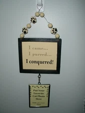 Kitty Cat Paw Prints Photo Frame Wood Black Painted  - I Came I Purred