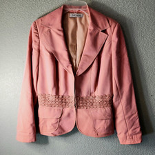 Kay Unger Peach Colored Blazer Hook Eye Closure Braid Trim Pockets Silk Lining