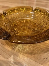 Vintage Anchor Hocking Glass Ashtray Soreno Honey Amber Gold Mid Century 8"