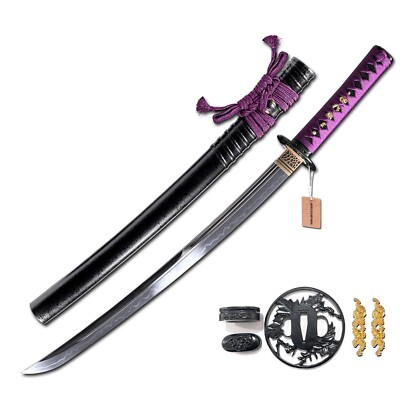 MURASAME Wakizashi Sword Clay Tempered T10 Steel Real Hamon Unkubi-Zukuri Sharp