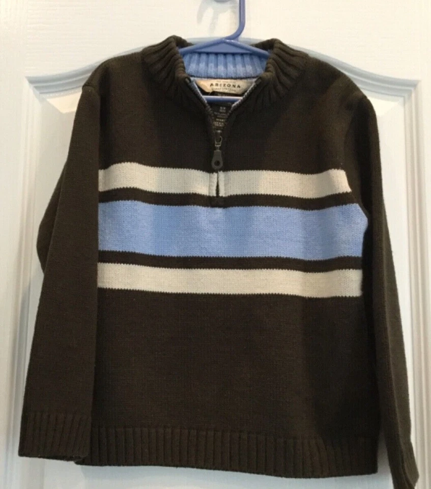 Arizona Jeans Co Boys Pullover Sweater Size M 5 to 6 Brown Blue White 88 - Image 2 of 4