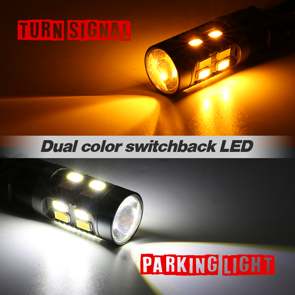 7443 LED Switchback Bulbs 2x - White/Amber 20-LED For Turn Signal & DRL 7443 Switchback LED Bulbs