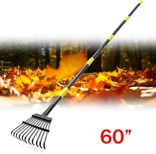 Garden Rake with 60 inch Long Handle 11 Metal Tines Multi Purpose Rake for Yard