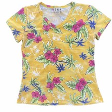 Vtg 90s Hawaii Floral Babydoll T-Shirt Sz L See   Runs Small Y2K Poly/ Spandex