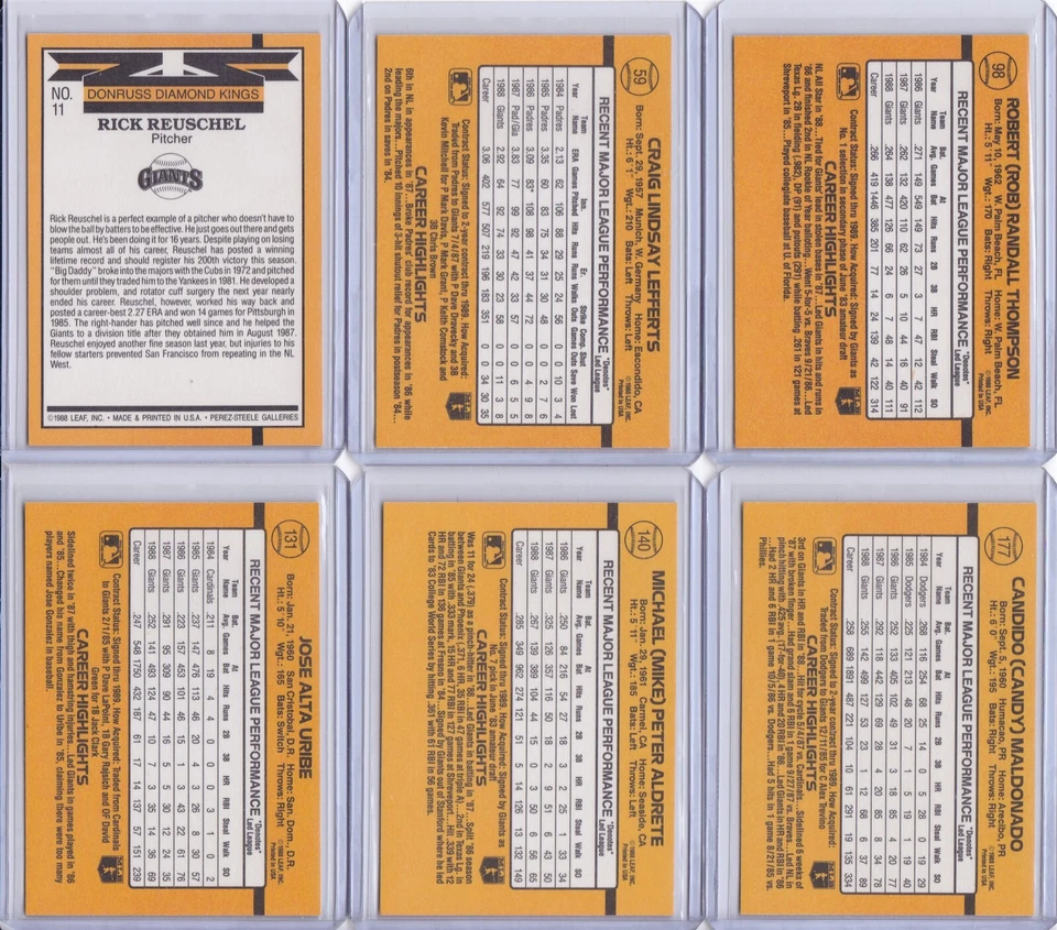 San Francisco Giants 1989 Donruss Baseball Team Set 25 Cards includes DK and MVP - Image 3 of 4