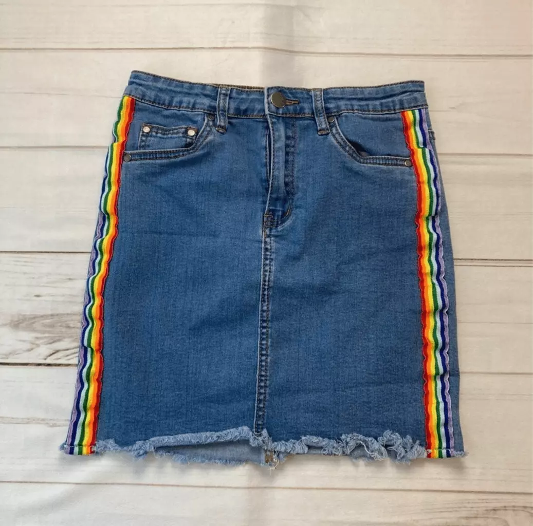 Denim skirt hotsell with rainbow stripe