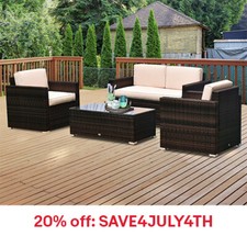 Outside Rattan Wicker Chair/Sectional Set for Patio w/ Glass Coffee Table
