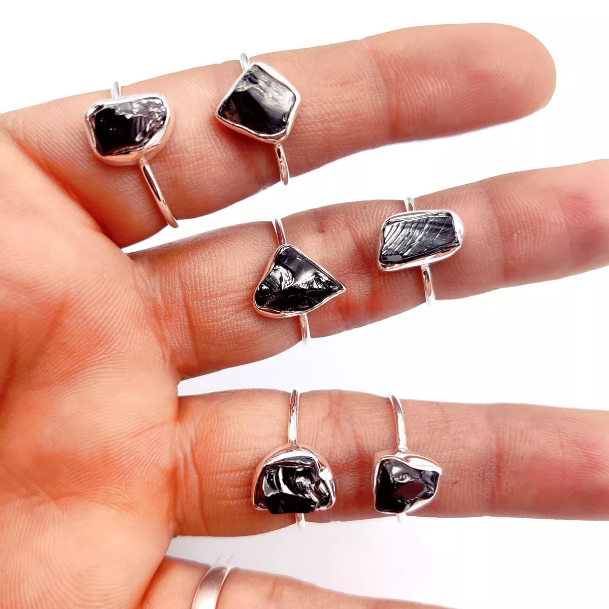Raw Elite Shungite Ring Sterling Silver Ring Crystal Ring Gemstone Ring