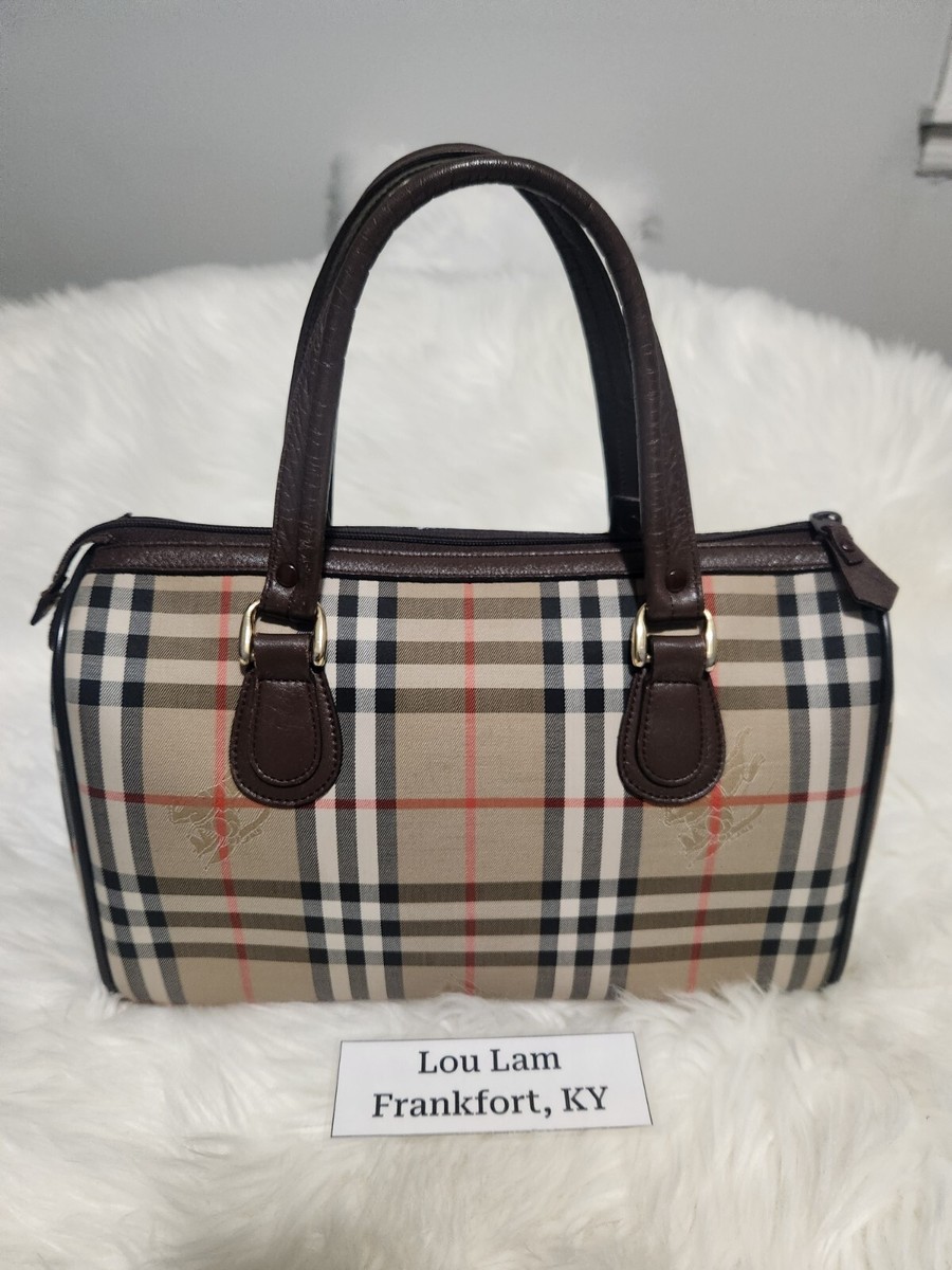 バッグ Vtg Burberrys Boston Bag Black Leather Burberry Vintage Haymarket Boston Canvass Bag | eBay
