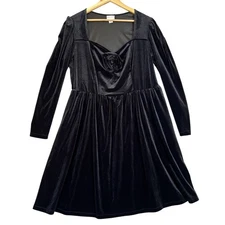 Ava & Viv Dress Womens 1X Black Velour Knee Length Rosette Pockets Cocktail NEW