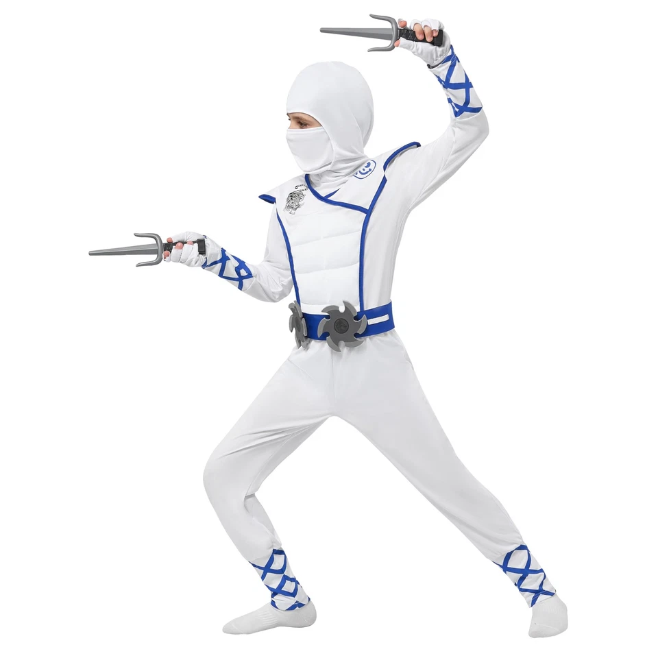 Halloween Ninja Costume for Kids - White Outfit Set with Accessories 5-7 yrs - Image 4 of 4