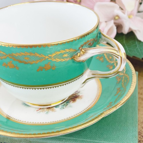 Antique Coalport John Randall handpainted trio teacup coffee cup saucer, birds B - Picture 7 of 13