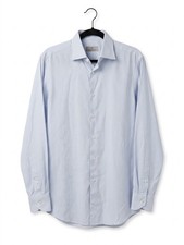 Canali 1934 Dress Shirt Mens 16 41 Light Blue Geometric Textured Made In Italy