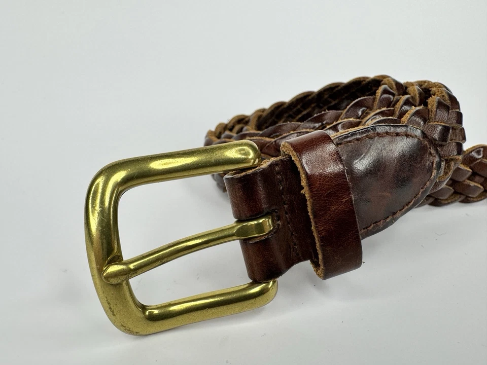 Cinturón de cuero trenzado marrón GAP vintage hebilla de latón macizo talla S 28-30 Boho años 90 Foto 3 de 4