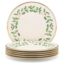 Lenox Classic Holiday Gold Rim 10.5" Dinner Plate Set 6 Pack Christmas Plates