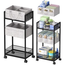 2In1 Baby Diaper Caddy Organizer and Storage - 3 Tier Rolling Diaper Cart wit...