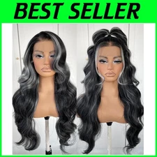Black and White Skunk Stripe Lace Front Wig