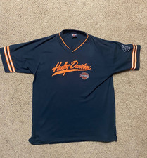 Harley Davidson Embroidered Black with Orange Lettering V Neck Shirt Size XL
