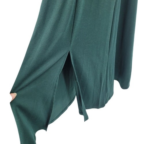 Eloquii Womens Forest Green Midi Dress Sz 16 Side Slit Puff Sleeves Draped Back - Picture 6 of 10