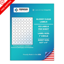 Premium Label Supply Glossy Clear Sticker Round Labels 1" 630 Labels,